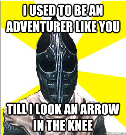 I used to be an adventurer like you Till I look an arrow in the knee  