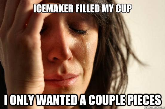 Icemaker filled my cup I only wanted a couple pieces  First World Problems