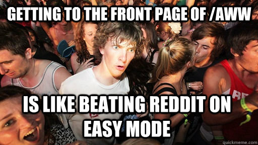 Getting to the front page of /aww Is like beating reddit on easy mode  Sudden Clarity Clarence