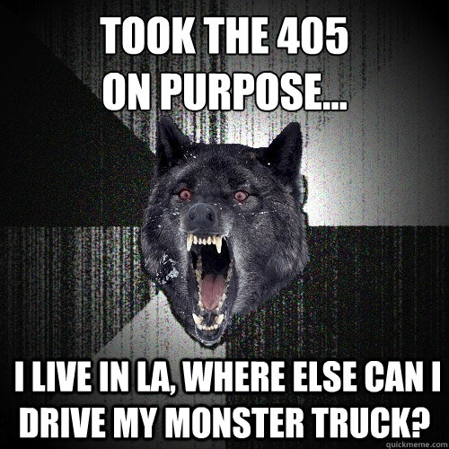 Took The 405
ON Purpose...  I live in LA, where else can I drive my monster truck?  Insanity Wolf