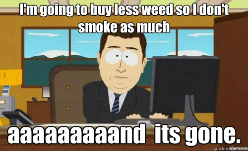 I'm going to buy less weed so I don't smoke as much aaaaaaaaand  its gone.  anditsgone