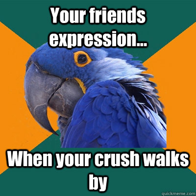 Your friends expression... When your crush walks by  Paranoid Parrot