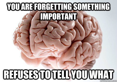 You are forgetting something important Refuses to tell you what - You are forgetting something important Refuses to tell you what  Scumbag Brain