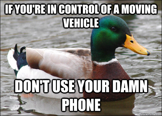 If you're in control of a moving vehicle don't use your damn phone  Actual Advice Mallard
