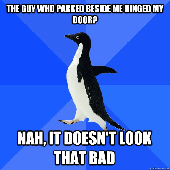 The guy who parked beside me dinged my door? Nah, it doesn't look that bad    Socially Awkward Penguin