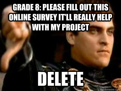 grade 8: please fill out this online survey it'll really help with my project delete  Downvoting Roman