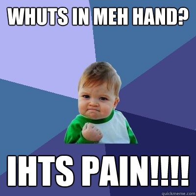 whuts in meh hand? ihts pain!!!! - whuts in meh hand? ihts pain!!!!  Success Kid