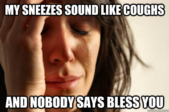 my sneezes sound like coughs and nobody says bless you  First World Problems