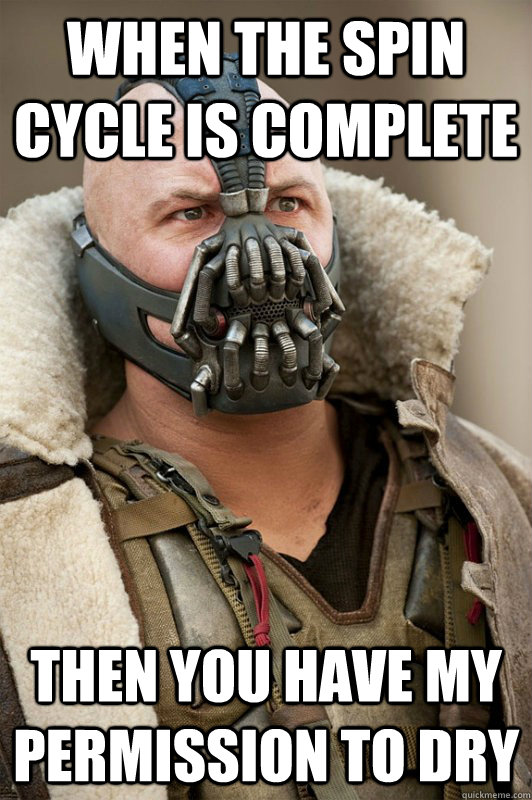 When the spin cycle is complete Then you have my permission to dry  Bane