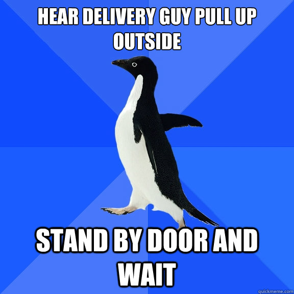 Hear delivery guy pull up outside Stand by door and wait  Socially Awkward Penguin