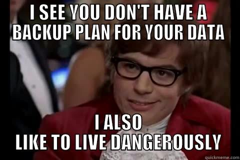 I SEE YOU DON'T HAVE A BACKUP PLAN FOR YOUR DATA I ALSO LIKE TO LIVE DANGEROUSLY Dangerously - Austin Powers