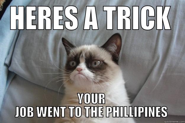 HERES A TRICK YOUR JOB WENT TO THE PHILLIPINES Grumpy Cat