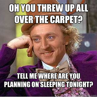 Oh you threw up all over the carpet? tell me where are you planning on sleeping tonight?  Condescending Wonka