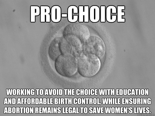 Pro-Choice Working to avoid the Choice with education and affordable birth control, while ensuring abortion remains legal to save WOMEN'S LIVES.  Pro-Choice