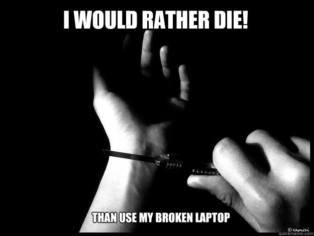 I would rather die! than use my broken laptop  First World Rage Quit
