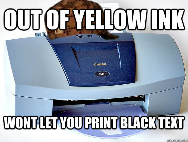 Out of yellow ink Wont let you print black text - Out of yellow ink Wont let you print black text  Misc
