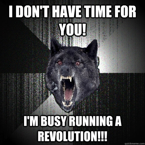 I don't have time for you! I'm busy running a revolution!!!  Insanity Wolf