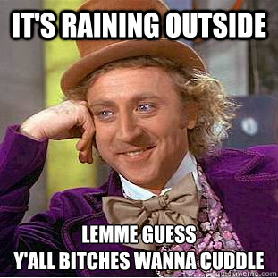 It's raining outside lemme guess
y'all bitches wanna cuddle  Condescending Wonka