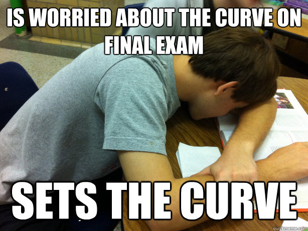 Is worried about the curve on final exam Sets the curve  Self-pity Justin