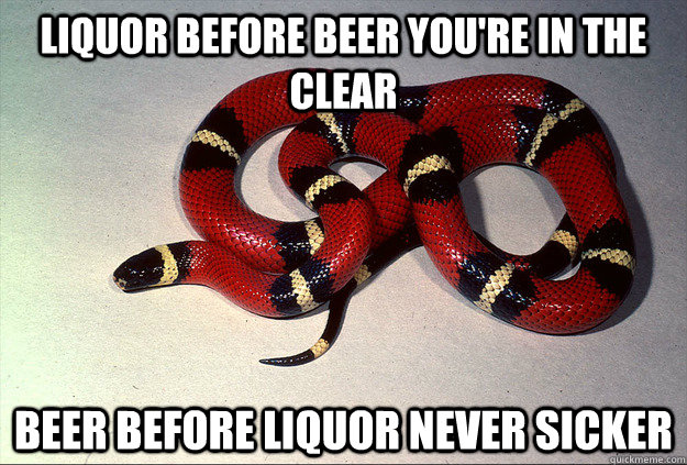Liquor before beer you're in the clear beer before liquor never sicker - Liquor before beer you're in the clear beer before liquor never sicker  Safety Snake