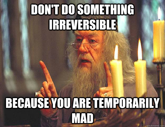 don't do something irreversible  because you are temporarily mad - don't do something irreversible  because you are temporarily mad  Scumbag Dumbledore