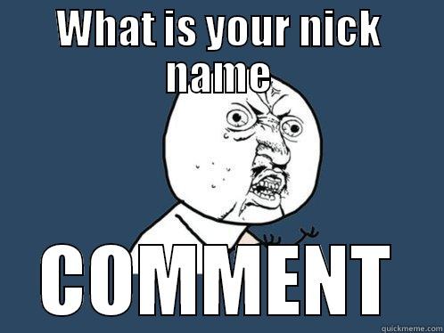WHAT IS YOUR NICK NAME COMMENT Y U No