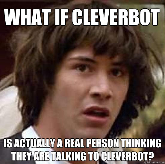 What if Cleverbot  is actually a real person thinking they are talking to Cleverbot?  conspiracy keanu