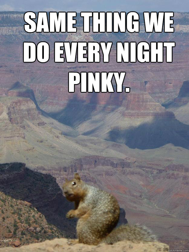 Same thing we do every night 
Pinky. - Same thing we do every night 
Pinky.  Try to take over the World