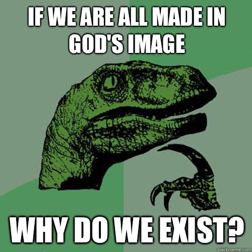 If we are all made in god's image Why do we exist? - If we are all made in god's image Why do we exist?  Philosoraptor