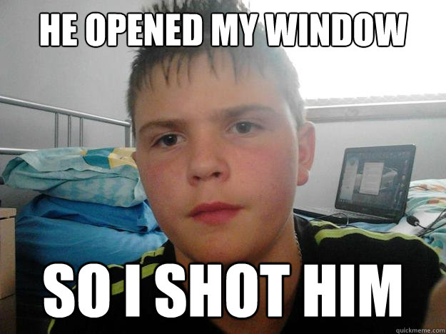 he opened my window   so i shot him  