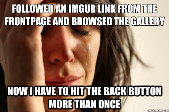 followed an imgur link from the frontpage and browsed the gallery Now I have to hit the back button more than once  First World Problems