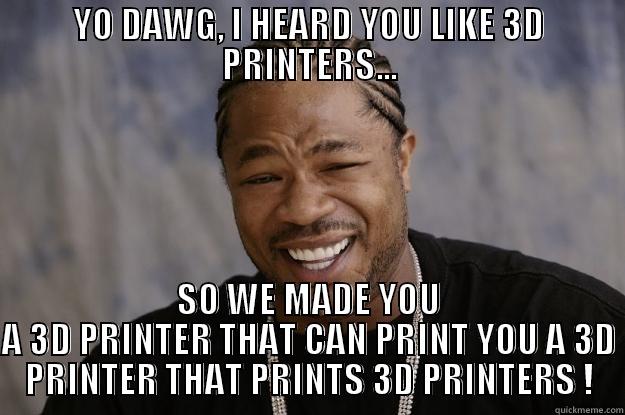 YO DAWG, I HEARD YOU LIKE 3D PRINTERS... SO WE MADE YOU A 3D PRINTER THAT CAN PRINT YOU A 3D PRINTER THAT PRINTS 3D PRINTERS ! Xzibit meme