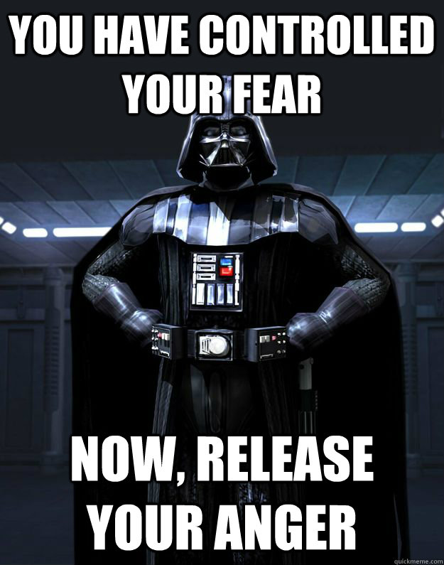 You have controlled your fear Now, release your anger  Darth Vader