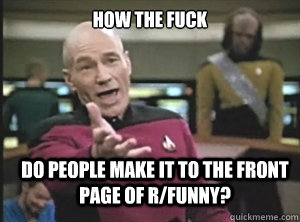 how the fuck do people make it to the front page of r/funny?  Annoyed Picard