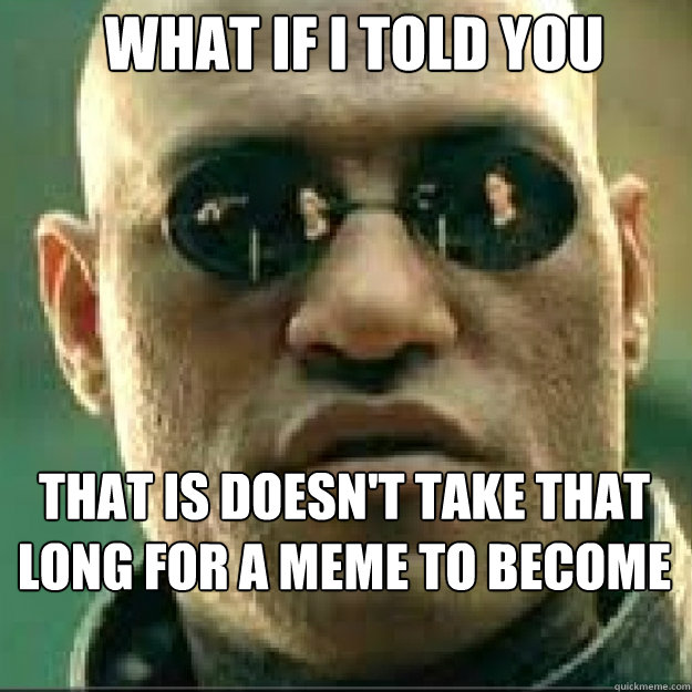WHAT IF I TOLD YOU That is doesn't take that long for a meme to become popular on reddit   