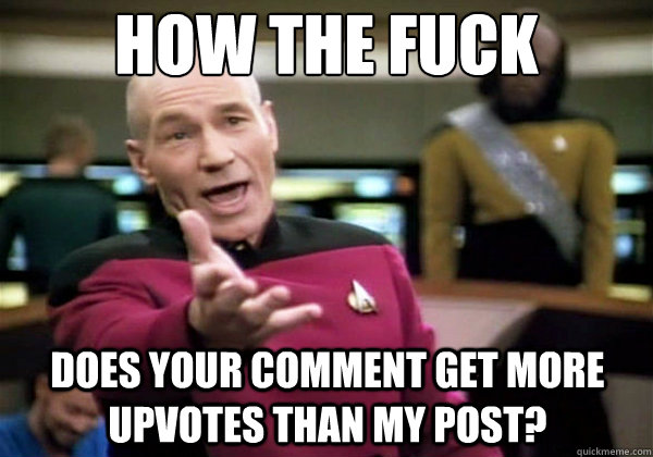 how the fuck does your comment get more upvotes than my post?  Why The Fuck Picard