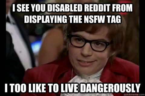 I see you disabled reddit from displaying the nsfw tag i too like to live dangerously  Dangerously - Austin Powers