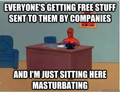 everyone's getting free stuff sent to them by companies and i'm just sitting here masturbating  Spiderman Desk
