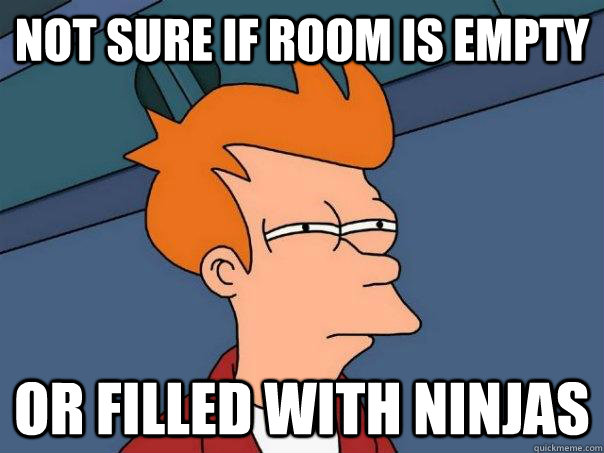 Not sure if room is empty or filled with ninjas  Futurama Fry