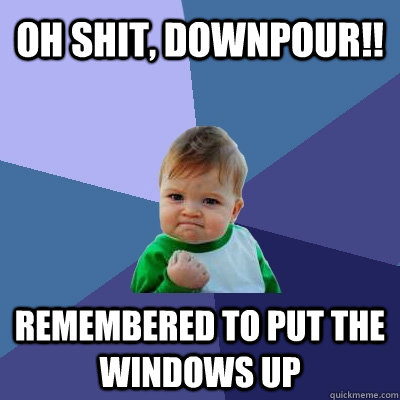 oh shit, downpour!! remembered to put the windows up  Success Kid