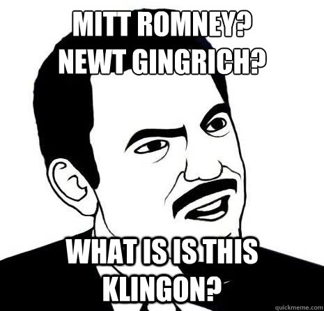 Mitt Romney?
Newt Gingrich? What is is this Klingon?  SeriouslyAre You Serious
