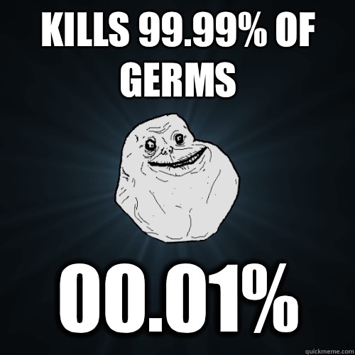 Kills 99.99% of germs 00.01% - Kills 99.99% of germs 00.01%  Forever Alone