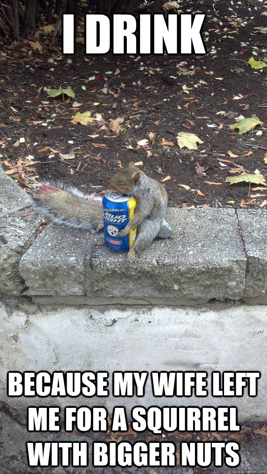 I drink because my wife left me for a squirrel with bigger nuts  - I drink because my wife left me for a squirrel with bigger nuts   Misc