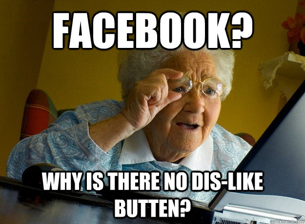 Facebook? why is there no dis-like butten?  Grandma finds the Internet