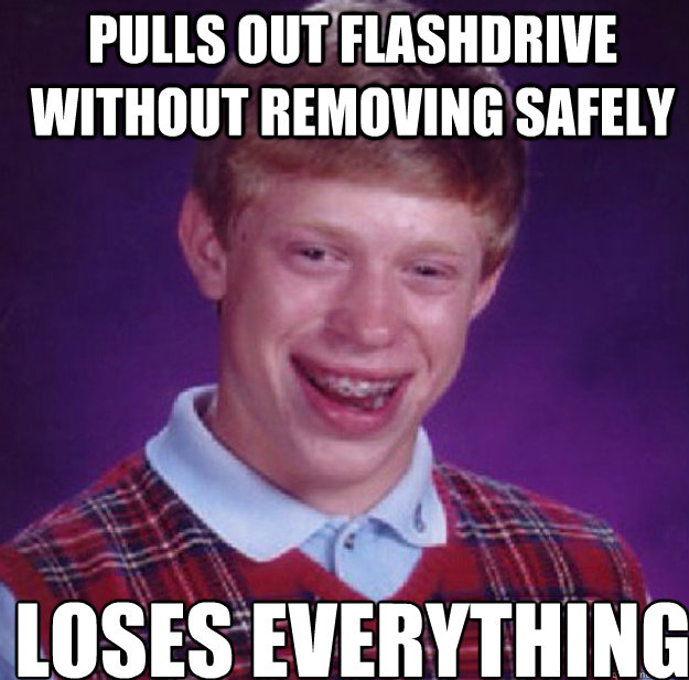 pulls out flashdrive without removing safely loses everything  Bad Luck Brian
