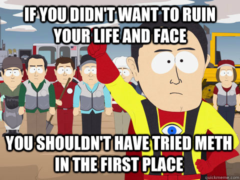 If you didn't want to ruin your life and face You shouldn't have tried meth in the first place  Captain Hindsight