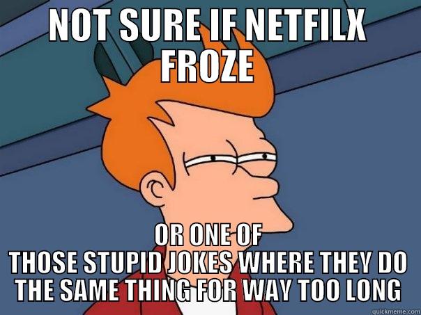 NOT SURE IF NETFILX FROZE OR ONE OF THOSE STUPID JOKES WHERE THEY DO THE SAME THING FOR WAY TOO LONG Futurama Fry