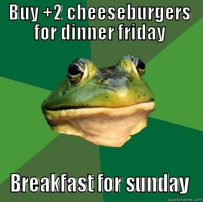 BUY +2 CHEESEBURGERS FOR DINNER FRIDAY BREAKFAST FOR SUNDAY Foul Bachelor Frog