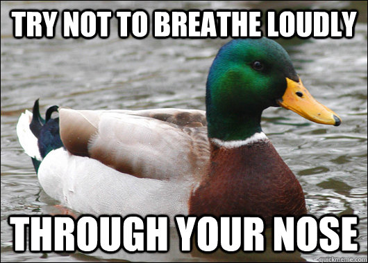 Try not to breathe loudly through your nose - Try not to breathe loudly through your nose  Actual Advice Mallard