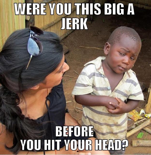 THIS BIG A JERK 2 - WERE YOU THIS BIG A JERK BEFORE YOU HIT YOUR HEAD? Skeptical Third World Kid